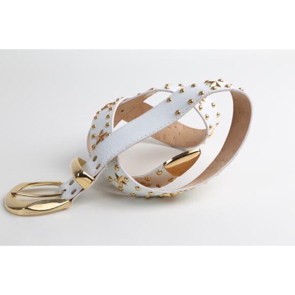 Vintage White Leather Gold-Tone Star Studded Adjustable Waist Belt Size S